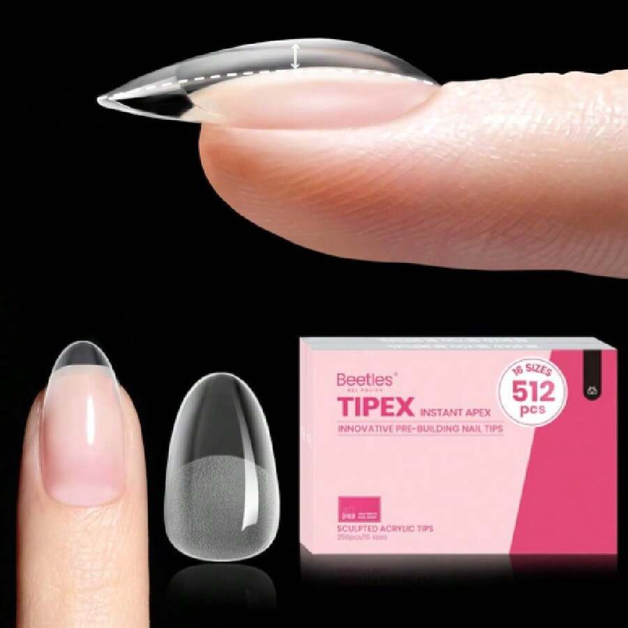 Beetles Tipex  Apex Nail Tips Short Oval, Nail Supplies Nail Stuff Nail Stuff Nail Tech Supplies 512Pcs 16 Sizes Pre-Building & Pre-Etched Gel Nail Tips Thicker Acrylic Nails Strong Full Cover False Nail Extension Press-On Nails,37984263 - 銀色 - 查看 1