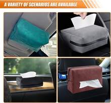 Brown Rectangular Car Tissue Holder With Elastic Band Back Seat Organizer - Brown - View 6