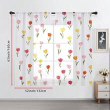 2片装春季乡村风郁金香印花薄纱窗帘 - 100% 涤纶纤维半透明杆口薄纱窗帘，适用于客厅、卧室、阳台、隔断、咖啡厅、厨房、餐厅、办公室 - 可机洗，节日家居装饰，馈赠佳品，现代节日风格客厅薄纱窗帘，季节性房间装饰 - 彩色 - 查看 13