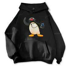 Music-Listening Penguin Emotion Autumn Winter Hoodies Men Fashion Long Sleeve Sweatshirts Women Streetwear Pullovers Sudaderas - Grey - View 3