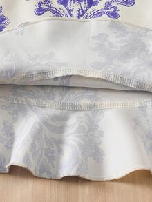 2pcs/Set Girls Sleeveless Ruffle Hem Top And Floral Print Pants, Summer Outfit - Blue - View 10