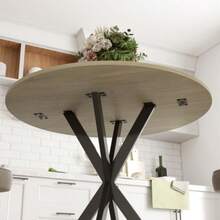 Round Dining Table For 2 People, Industrial Style, Steel Legs, Oak, Ø80 X 75 Cm. - Apricot - View 6