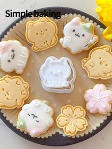 4 件套可爱猫咪造型饼干模具，生日蛋糕装饰，烘焙甜点和糖果制作工具。情人节装饰饼干印章。糖霜饼干模具 - 白色 - 查看 8