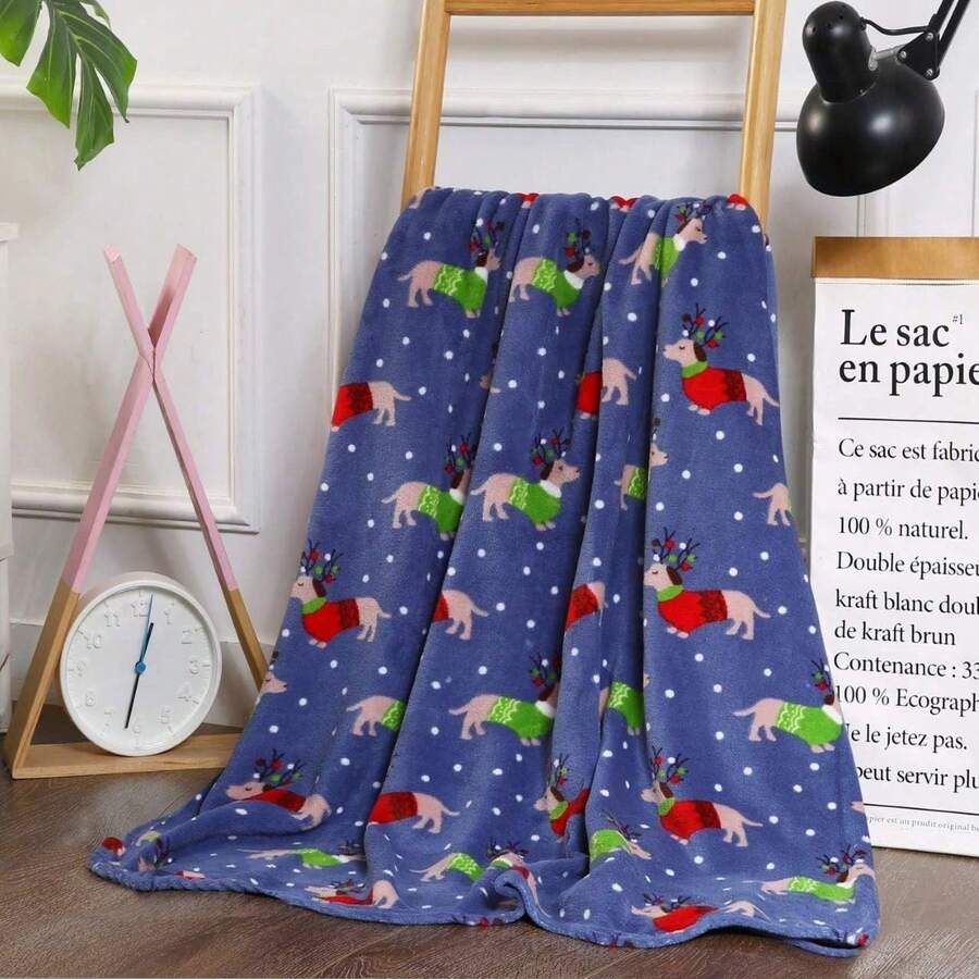 2026 Elegant Comfort Velvet Touch Ultra Plush Christmas Holiday Printed Fleece Throw/Blanket-50 X 60inch, (Reindeer), 50 X 60 Inch (W912) - 穿毛衣的狗狗 - 查看 1