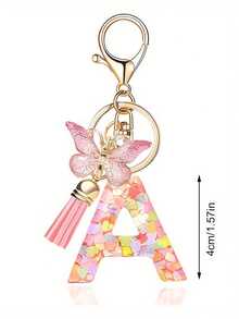 1pc Creative 26 English Alphabet Letter Keychain, Children Backpack Accessory, Butterfly Letter Pendant Keychain For Girls - Multicolor - View 4