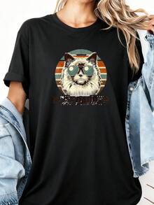 Cat Daddy Cool Ragdoll Cat Father's Day Retro Cat Dad T-Shirt - Black 1 - View 3