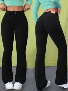 Women's High-Waisted Flare Jeans With Lycra - Comfortable And Stylish - 黑色 - 查看 1
