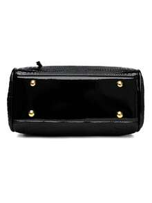 Women's Solid Color PU Adjustable Shoulder Strap Shoulder Diagonal Crossbody Bag, Crocodile Embossed Fashion Large Capacity Handbag - Black - View 8
