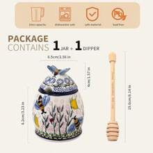 ZOOBEE Ceramic Honey Pots With Dipper And Lid Farmhouse Style10oz Honey Jar With Dipper Handpainted Honey Jars With Bees Easily Wash-Deep Love - 薰衣草的誘惑 - 查看 3