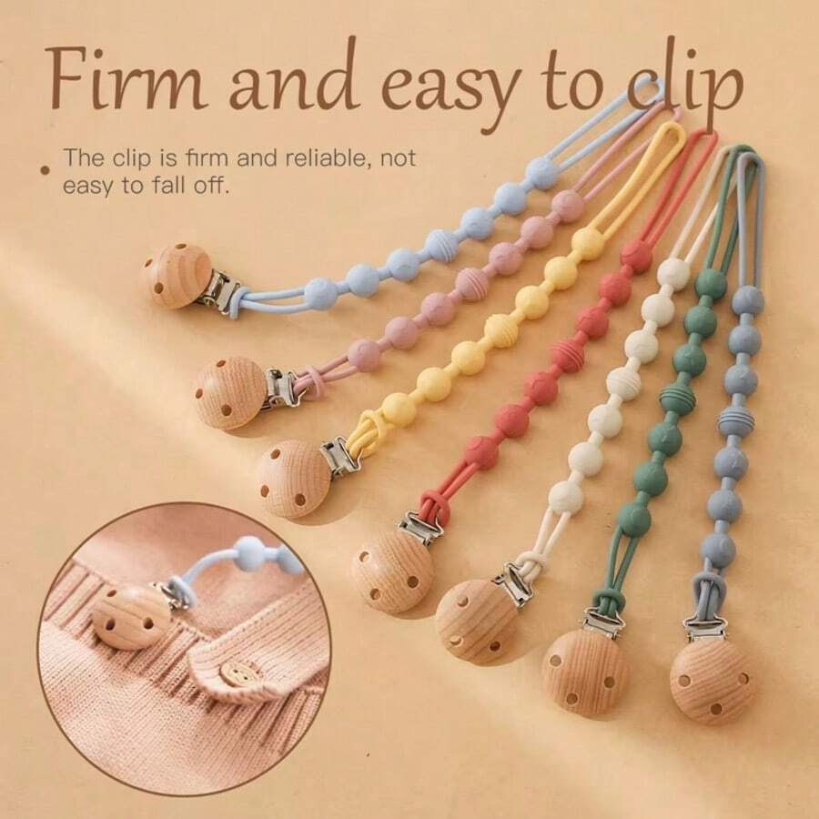 Cadena de chupete para bebé, juguete de dentición anti-caída, clip portátil para chupete de exterior, diseño de cuentas y planeta - Multicolor - Ver 1