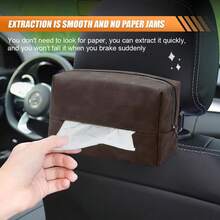 Brown Rectangular Car Tissue Holder With Elastic Band Back Seat Organizer - Brown - View 5