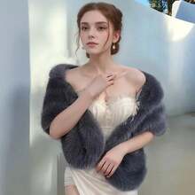 Un chal de moda para mujeres de poliéster imitación de piel de zorro hecho a mano, ropa de fiesta de boda, ropa cálida - Verde - Ver 4