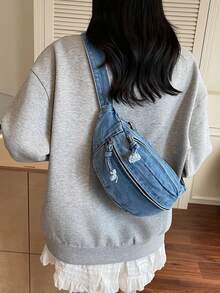 1 pieza (27cm*12cm*9cm) Bolso de pecho de mujer de moda, bolso de hombro, bolso cruzado, bolso de mensajero, el material es resistente a los arañazos y al desgaste, adecuado para compras, citas, salidas, viajes al trabajo, longitud ajustable de la correa, regalo para familia, amigos, novia, bolso de pecho de mujer casual y elegante en azul claro - Azul - Ver 5
