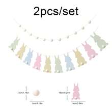 1 Set Of 2 Happy Easter Macaron Bunny Pennant Party Decorations Banner - Multicolor - View 4