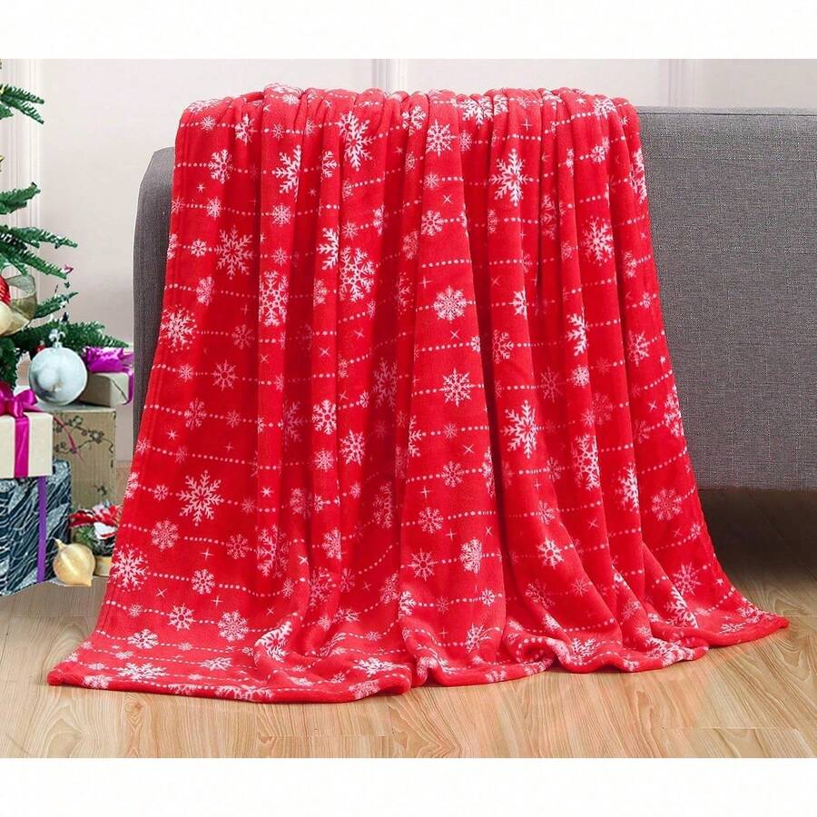 2026 Elegant Comfort Velvet Touch Ultra Plush Christmas Holiday Printed Fleece Throw/Blanket-50 X 60inch, (Reindeer), 50 X 60 Inch (W912) - Red Snowflake - 查看 1