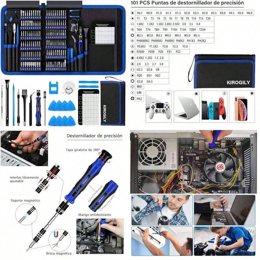 Mexilo Juego de Desarmadores de Precisin, 142 en 1 kit de Desarmadores, Herramienta Electrnica para , MacBook, Computadora Laptop, PC,   Consola, Azul - azul1 - Ver 1