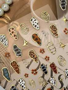 1pc French Leopard Print Colorful Gold Jelly Butterfly Wing Asymmetrical Geometric Nail Sticker, 5D Nail Art Sticker, & Charming, Suitable For Women's Unique DIY Manicure Nail Supplies Nails Nail Stickers - Nhiều màu - Xem 9