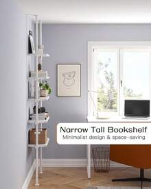 ALLZONE Adjustable Tall Narrow Bookshelf For Bedroom, 4-Tier Ladder Bookcase For Small Spaces, Tension Mount Tall Skinny Book Shelf With Open Storage, 64 To 113Inch Height - ColorC - View 5