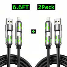 4-In-1 LED Fast Charging Cable, USB & Type-C To Type-C/Lightning Multi Charging Cord - màu đen - Xem 1