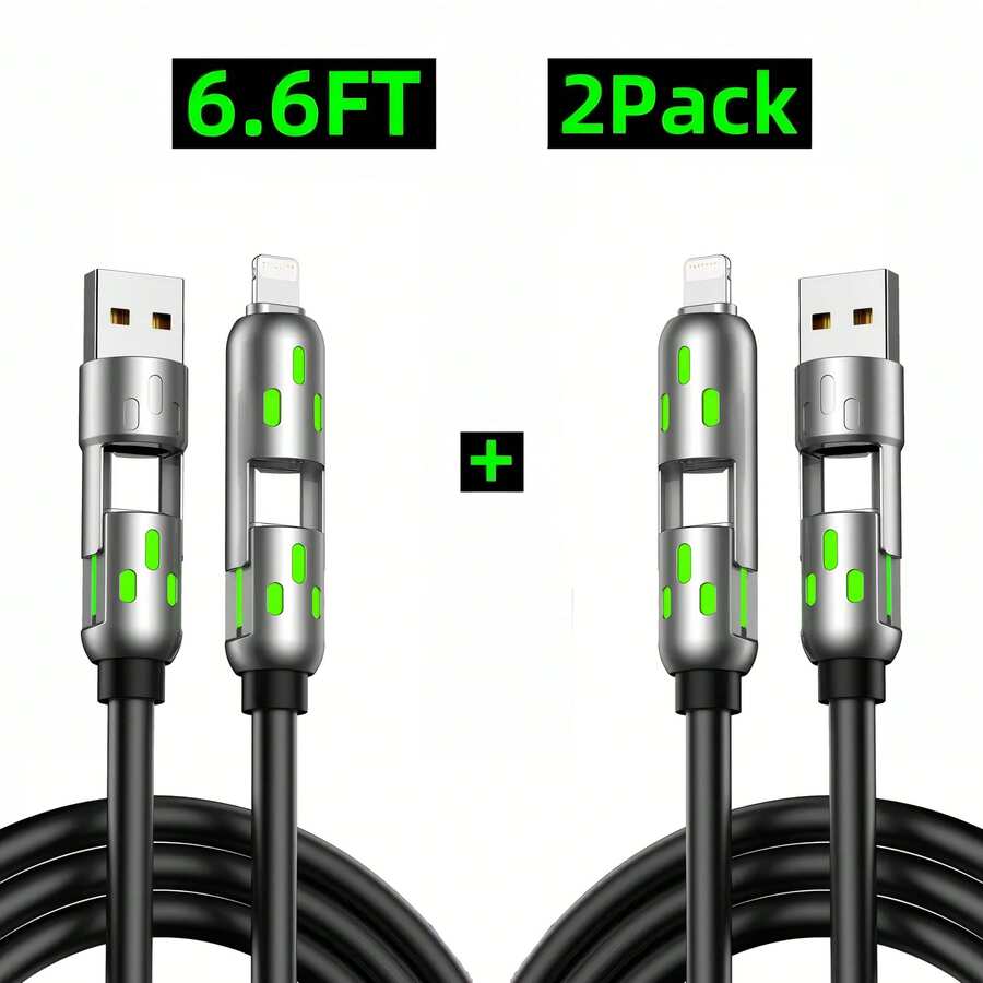 4-In-1 LED Fast Charging Cable, USB & Type-C To Type-C/Lightning Multi Charging Cord - màu đen - Xem 1