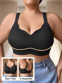 Áo ngực ren gợi cảm cho nữ, áo ngực nâng đỡ toàn diện, áo ngực thoải mái không gọng, áo ngực chữ U kiểu áo thun. - màu đen - Xem 3