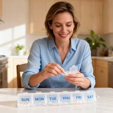 1pc 7-Day Pill Storage Box, Portable Transparent Weekly Medicine Box, Moisture Resistant Mini Rectangular Box With Daily Compartments, Convenient For Travel - Clear - View 1