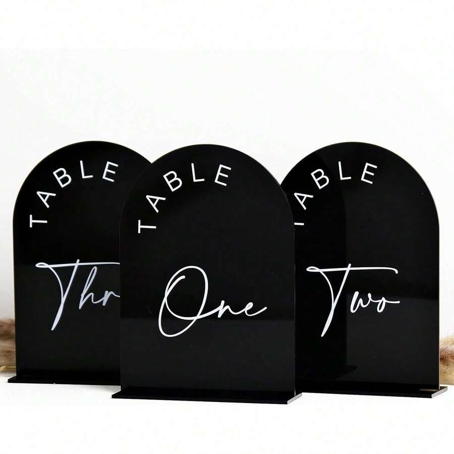 Gold Mirror Arched Wedding Table Numbers With Stands 1-10, 5x7 Inch Acrylic Arch Sign With Holder, Table Number 1-10, 5"X7") (DM9102) - Black White Font - View 1