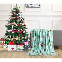 2026 Elegant Comfort Velvet Touch Ultra Plush Christmas Holiday Printed Fleece Throw/Blanket-50 X 60inch, (Reindeer), 50 X 60 Inch (W912) - 聖誕老人雪人藍綠色 - 查看 3