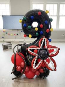 65个/套 32英寸黑色数字0-9生日派对装饰气球，怪兽主题生日派对装饰，黑红乳胶气球，采用5英寸乳胶气球制成，打造酷炫派对装饰 - 黑色 - 查看 2