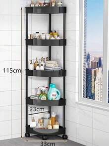 3/4/5 Tier Plastic Bathroom Storage Rack With Triangle Wheel Base, Free Standing Shower Caddy, Multi-Layer Kitchen Corner Shelf, Bathroom Corner Organizer, Wall Corner Storage Rack. Suitable As Holiday Gift For Corners, Kitchen, Living Room, Bathroom - Multicolor - View 5