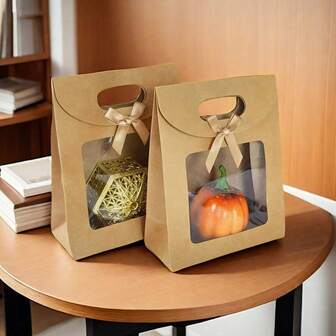 1/10/20 piezas Bolsas de embalaje con tapa abatible y lazo, estilo simple y elegante, transparentes, para regalos, decoración de mariposas y flores, bolsas de regalo con tapa abatible y ventana adhesiva transparente, pequeñas en color marrón/blanco, adecuadas para almacenamiento en el hogar, regalos festivos, oficina, recuerdos de boda, excelentes para regalar a novias, amigas, maestros, líderes, mayores