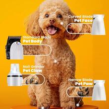 三件套宠物美容套装，包含高品质电动贝壳形理发器、爪子修剪器和指甲磨刀器。低噪音、高功率、可拆卸设计、液晶显示屏。适用于各种体型的犬猫。 - 白色 - 查看 4