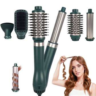 5-In-1 Home Hair Dryer Brush Set | Detachable Air Styler And Curling Iron | 3 Adjustable Modes | 5 Interchangeable Brush Heads | Multi-Functional For Straight/Curly/Drying/Smoothing Hair Styling, Easily Create Salon-Style Blowouts - Perfect Gift For Women