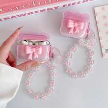 1 pieza Accesorio decorativo con lazo y flor rosa compatible con Apple 4, Pro 2/Pro 3 Estuche para auriculares Bluetooth, una opción de moda y versátil (Auriculares no incluidos) - Rosa - Ver 4