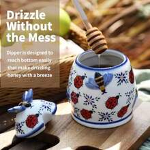 ZOOBEE Ceramic Honey Pots With Dipper And Lid Farmhouse Style10oz Honey Jar With Dipper Handpainted Honey Jars With Bees Easily Wash-Deep Love - 夏夜瓢蟲 - 查看 5