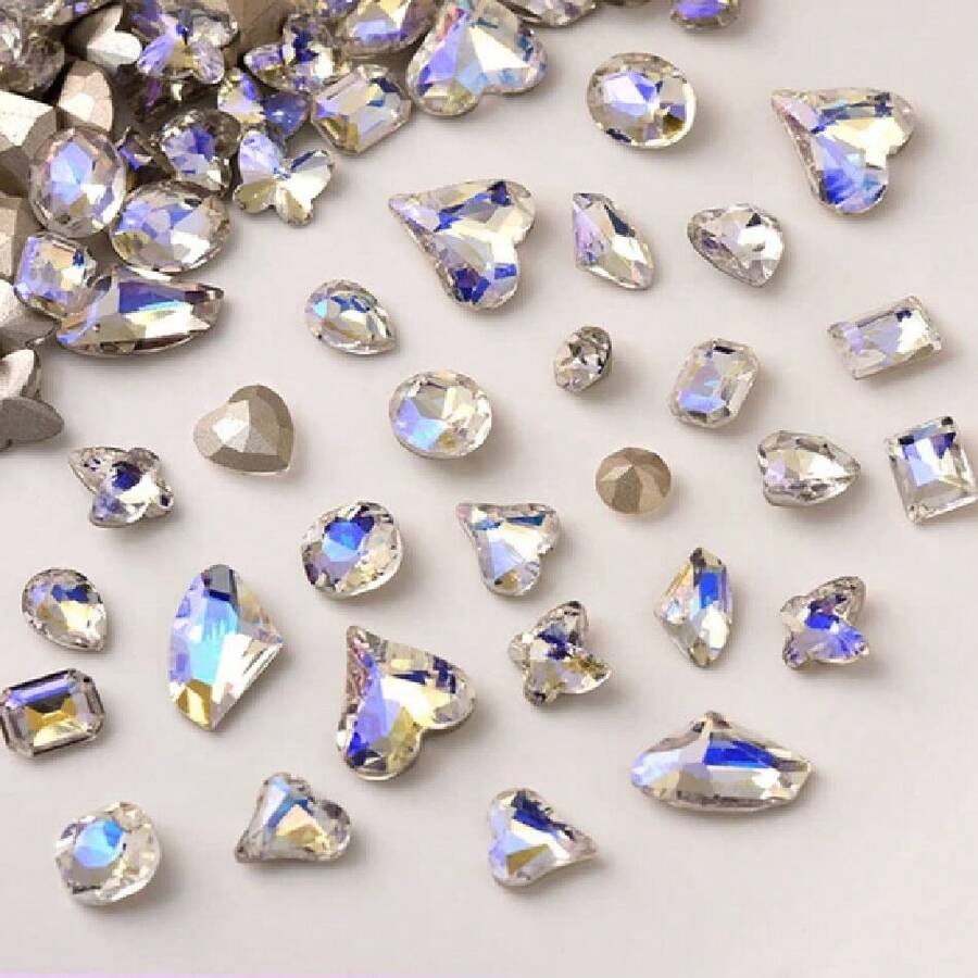 48 Pcs Big Mix Sizes Different Shape Nail Rhinestones 12 Styles 3D Glass Crtals Diamonds Love Distorts Heart Super Shiny Charms Gems Stones DIY Nail Art Dration Craft Jewelry (Moon),38035517 - 深紫色 - 查看 1