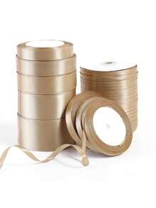 25 Yards Champagne Gold Ribbon Bows, Colorful Ribbons, Polyester Satin Ribbon, Gift Box Ribbon, Jacquard Woven Ribbon - Beige - View 4
