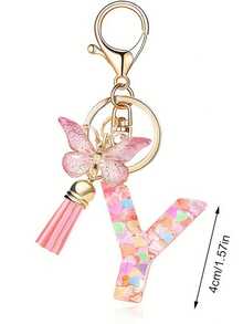 1pc Creative 26 English Alphabet Letter Keychain, Children Backpack Accessory, Butterfly Letter Pendant Keychain For Girls - Multicolor - View 6