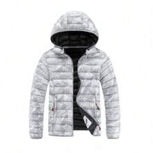 2025 Abrigo con Capucha para Hombre Otoño Invierno Chaqueta Acolchada con Diseño de Canalé y Cremallera Cálido Estampado de Montaña de Nieve Ropa Exterior para la Temporada Fría - Gris - Ver 3