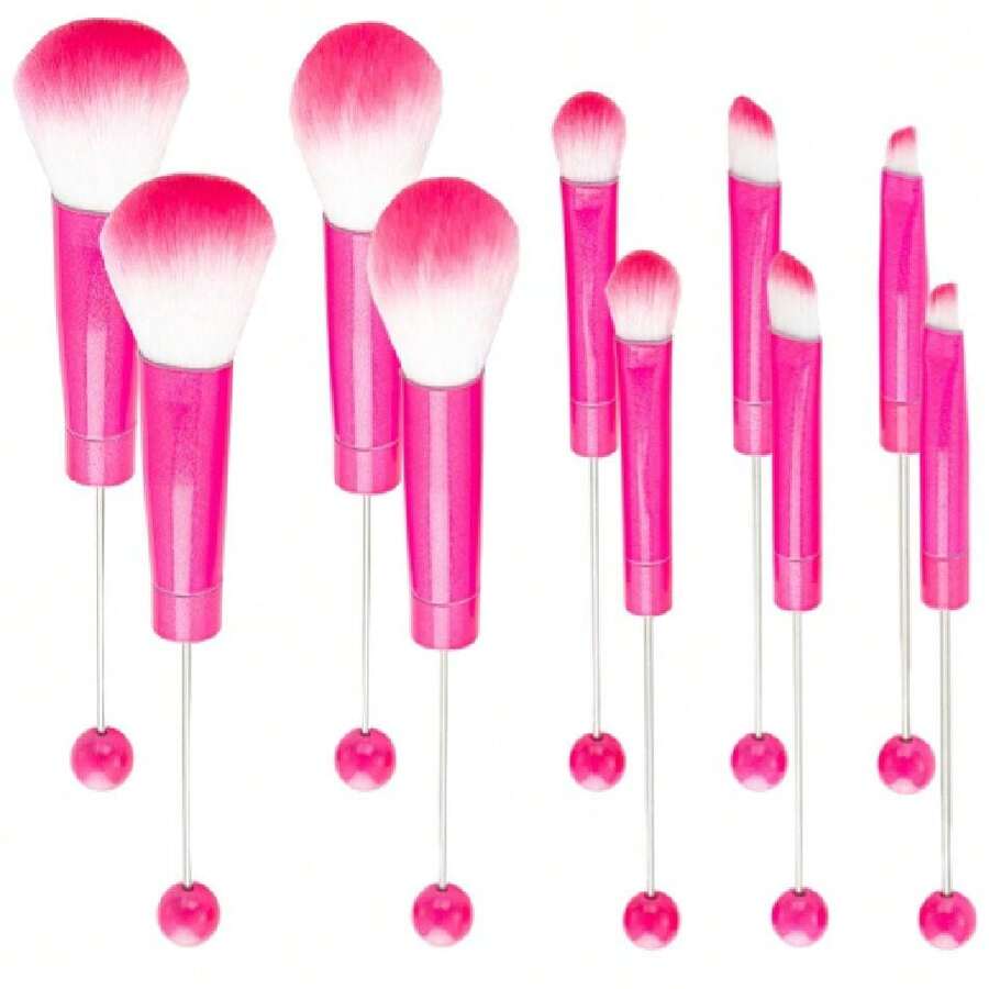 10Pieces Beadable Brushes Diy Comestic Brushes Beaded Brushes Kit For DIY Beaded Eyeshadow Brush (Beadable Brushes-10pieces=2Sets)-Rose Pink,38051946 - 粉色 - 查看 1