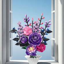 9-in-1 Blumenstrauß Modell Bauklötze, lila Blumenstrauß Puzzle Bauklötzeset, Schreibtisch Deko Geschenk, Heim Deko Ornament, Stressabbau, genießen Sie friedliche Montagezeit, Geschenk zu Feiertagen/Geburtstag, geeignet zum Verschenken - Verschiedenfarbig - Übersicht 6