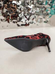 Teens' Color Block Graffiti High Heel Pointed Toe Low Vamp Party/Work Pumps - Red - View 7