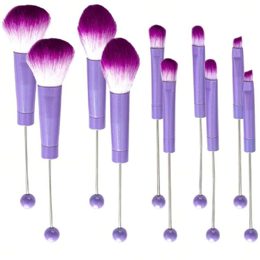 10Pieces Beadable Brushes Diy Comestic Brushes Beaded Brushes Kit For DIY Beaded Eyeshadow Brush (Beadable Brushes-10pieces=2Sets)-Purple,38051948 - 紫色 - 查看 1