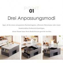 =313593594GAAHebbarer Multifunktions-Couchtisch - Tischplatte öffnet Sich Zu 2 Tischen, Dunkelgrau + Hellgrau, Large Kapazität, Modern Wohnzimmermöbel, Büro Esstisch Beistelltisch Multifunktionstisch - Grey - View 5