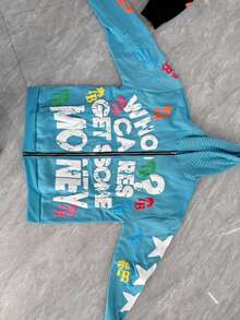 Y2K American Print Oversized Hoodie Jacket – Zip-Up, Retro Vibe, Ultra Comfortable - KTT02-淺藍色 - 查看 3