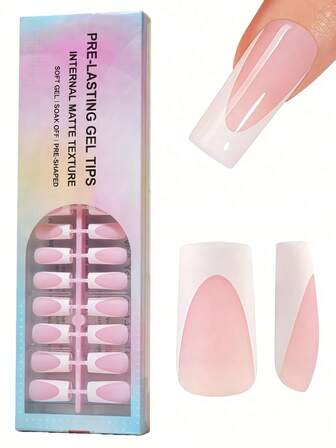 150pcs French Manicure Gel Nail Tips - Pink French Pointed Nail Tips, Square Nail Plates, Soft Gel False Nails, Soak-Off Acrylic Nail Extension Tips