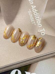 Adesivos de Unhas com Flores, 1 unidade, Hot Stamping Dourado e Prateado, Relevo 5D, Autoadesivos, para Unhas - Suprimentos e Enfeites para Unhas para Meninas e Mulheres - Unhas Decoradas para Primavera e Verão, para Uso Doméstico e Profissional - Multicolorido - Ver 6