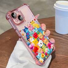 1pcs Colorful Cartoon Cats Phone Case Compatible with Apple Phone17 16 15 14 13 12 11 ProMax Antidrop Phone Case, Camera Protection Phone Case, Funky Girlish Style, Cute Whimsical, Can Be Given To Friends, You Can Give It To Yourself - Rosa - Ver 3