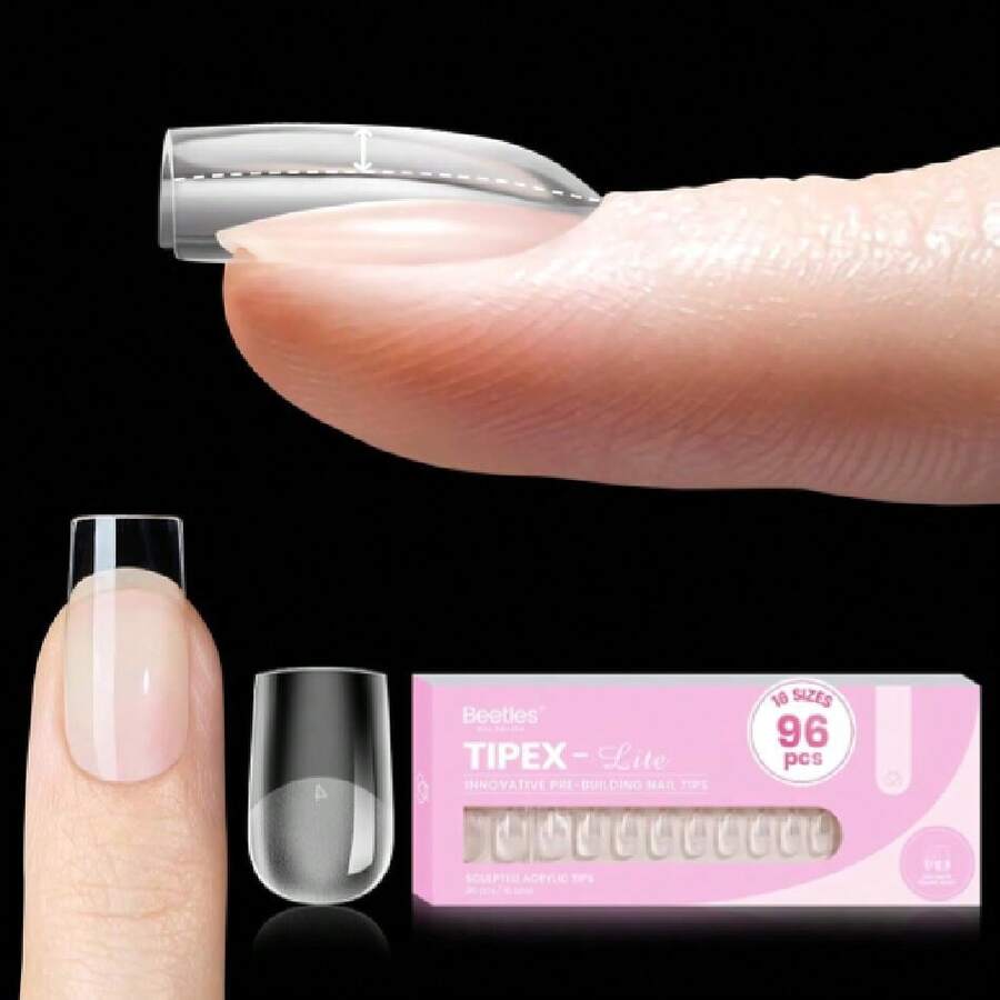 Beetles Tipex Lite Pre-Built Apex Nail Tips, Square Short, 16 Sizes 96pcs,Nail Supplies Nail Stuff Nail Stuff Nail Tech Supplies  Flat-Nail  Acrylic Tips For Natural Nail Beds, Easy For Beginner DIY,37984262 - 淡紫色 - 查看 1