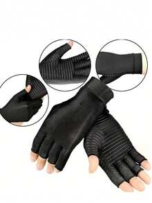 1 Pair Copper Fiber Half Finger Compression Gloves, Unisex, Relieve Hand Issues And Carpal Tunnel Syndrome, Suitable For Typing, Joint Support Activities, Copper Ion Gloves, Warm And Comfortable, Suitable For Typing, Crocheting, Cycling, Driving, Fitness And Outdoor Activities - Made Of Breathable Material, Provide Support - Black - View 6